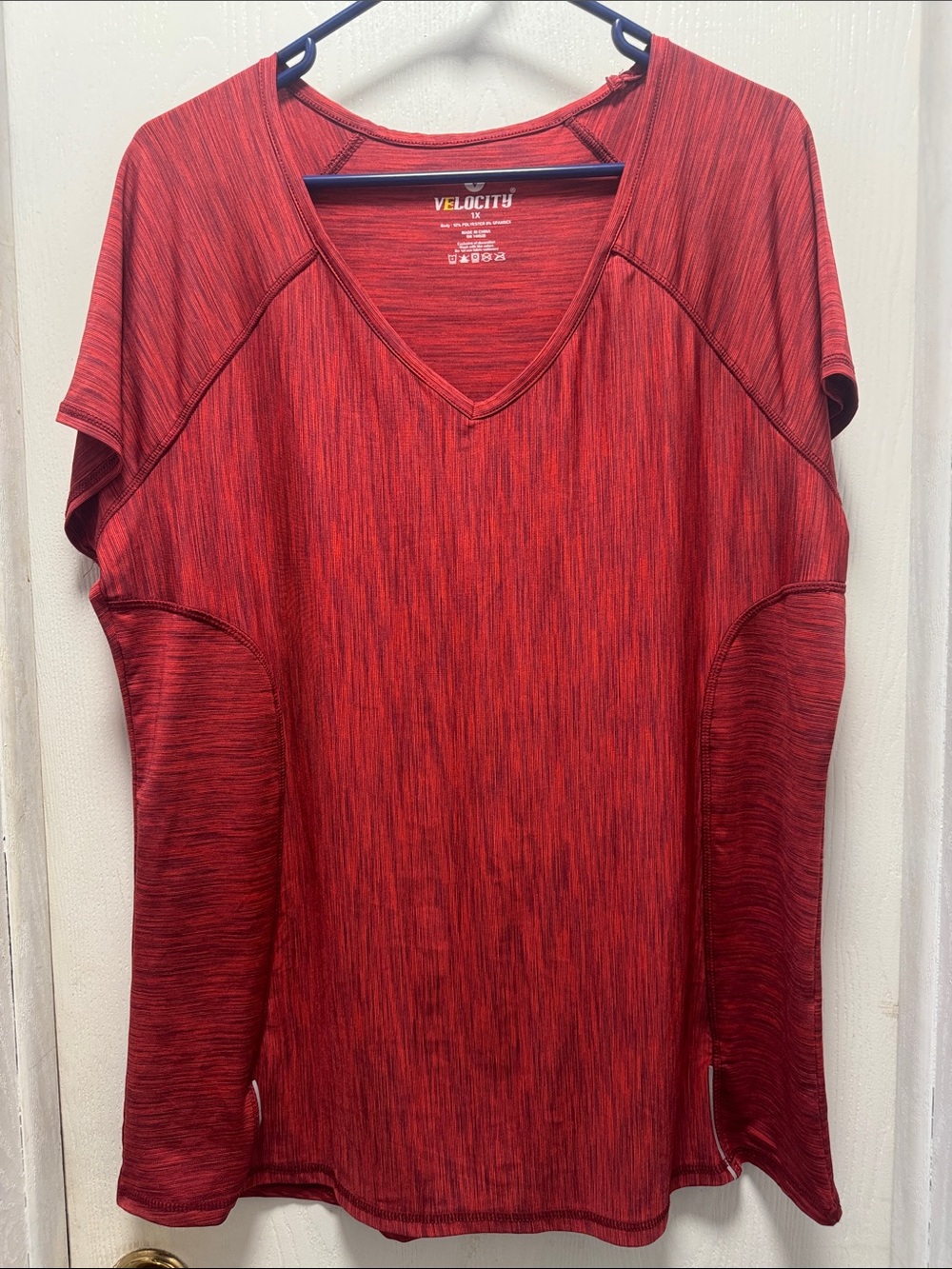 Velocity Red Space-Dye V-Neck Performance Tee